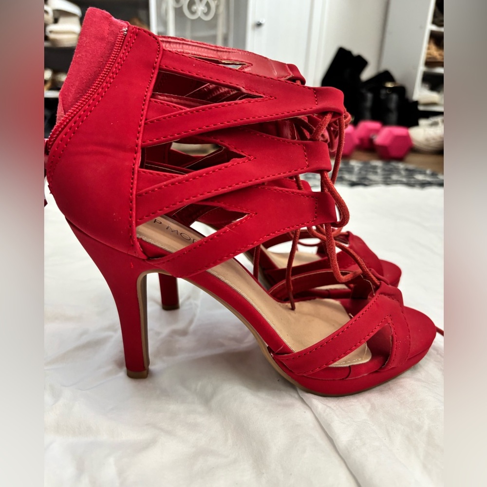 Red Strappy Heeled Sandals